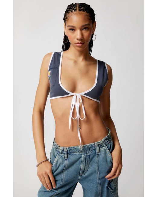 Urban Renewal Remade Carhartt Tie Front Cropped Tank Top in Blue | Lyst