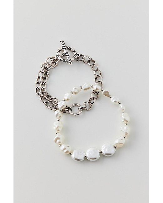 Urban Outfitters Gray Statement Pearl And Chain Bracelet