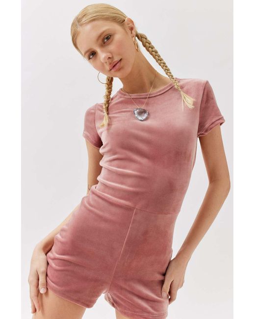 Urban Outfitters Pink Uo Daydreamer Velour Catsuit Romper