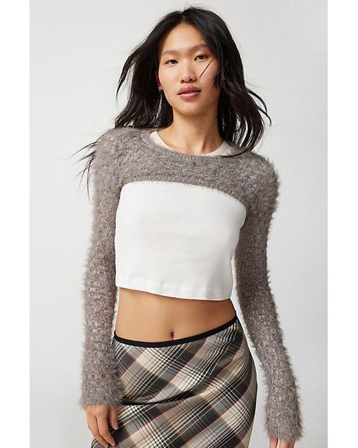Urban Outfitters Brown Uo Whitney Fuzzy Shrug Sweater
