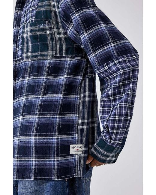 BDG Blue Patchwork Check Shirt S At Urban Outfitters for men