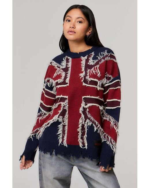 Minga Red Union Flag Distressed Jumper S At Urban Outfitters