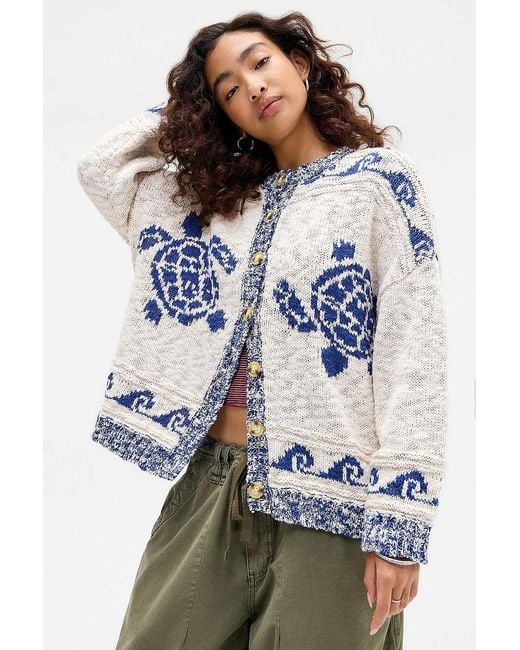 Urban Outfitters Blue Uo Turtle Slub Cardigan