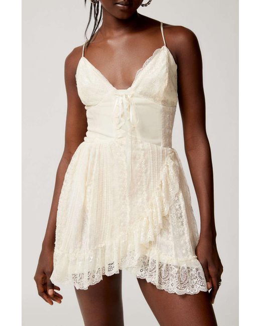 Urban Outfitters Natural Uo Francis Lace Corset Mini Dress In Ivory,at