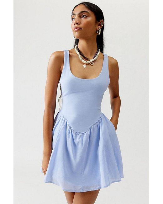 Urban Outfitters Blue Uo Daphne Drop-Waist Mini Dress