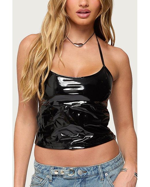 Edikted Black Vikki Vinyl Halter Top