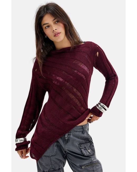 Urban Outfitters Purple Uo Laddered Asymmetric Jumper