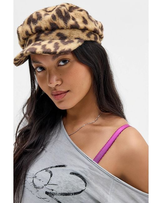 Urban Outfitters Brown Uo Leopard Print Cadet Cap