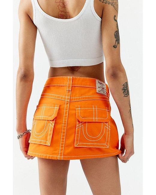 True Religion Orange Sadie Cargo Micro Mini Skirt