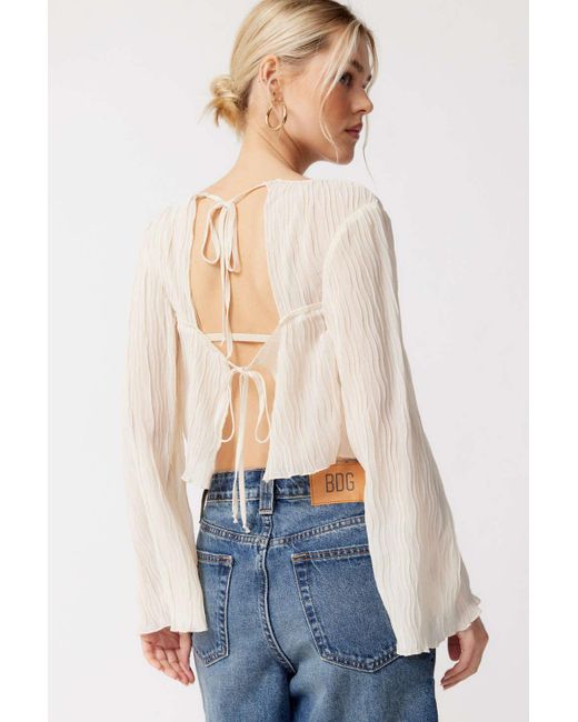 Urban Outfitters White Uo Orion Plisse Tie-back Top