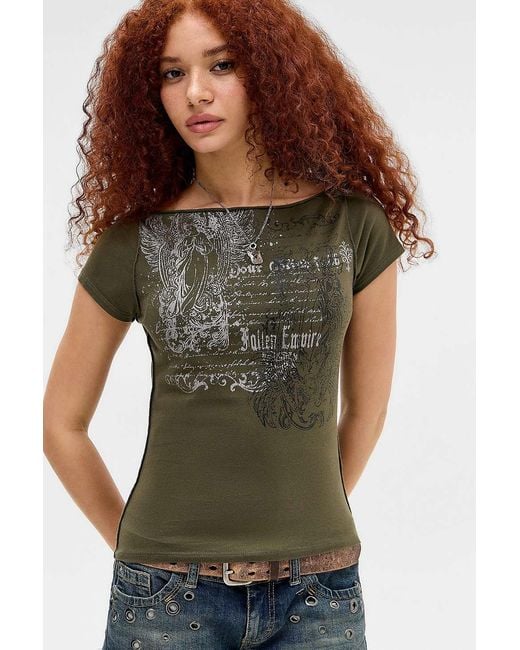 Silence + Noise Green Silence + Noise Angel Grunge Slash Neck T-shirt