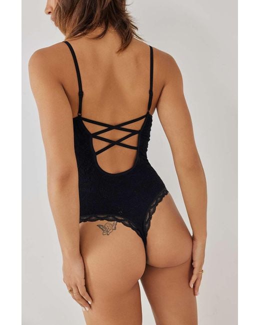 Out From Under Blue Strappy Embroidered Lace Bodysuit