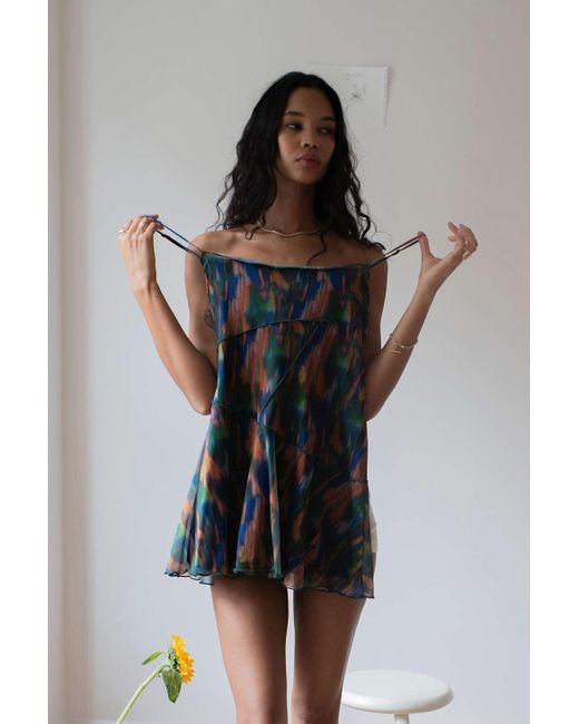 urban outfitters moxie mesh mini slip dress Urban Outfitters Uo Moxie Mesh Mini Dress In Light Blue
