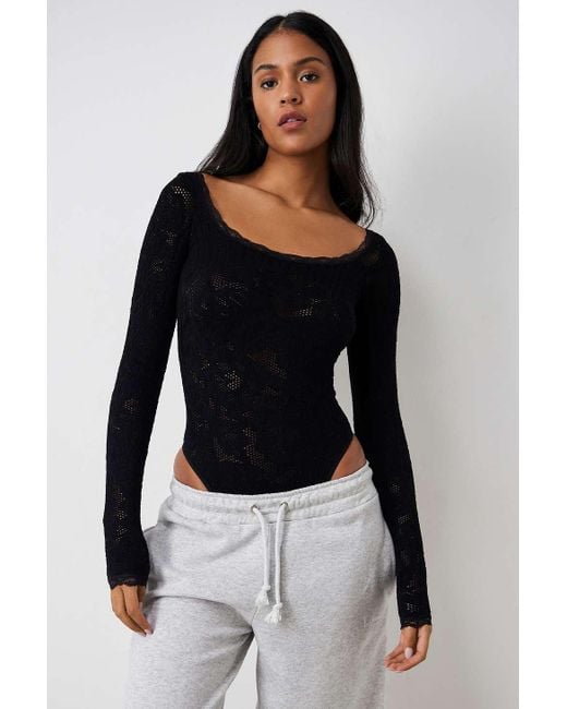 Out From Under Black Ola Backless Lace Bodysuit