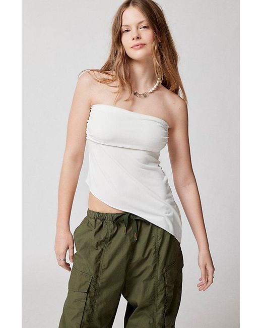 Urban Outfitters White Uo Y2K Asymmetrical Ruching Tube Top