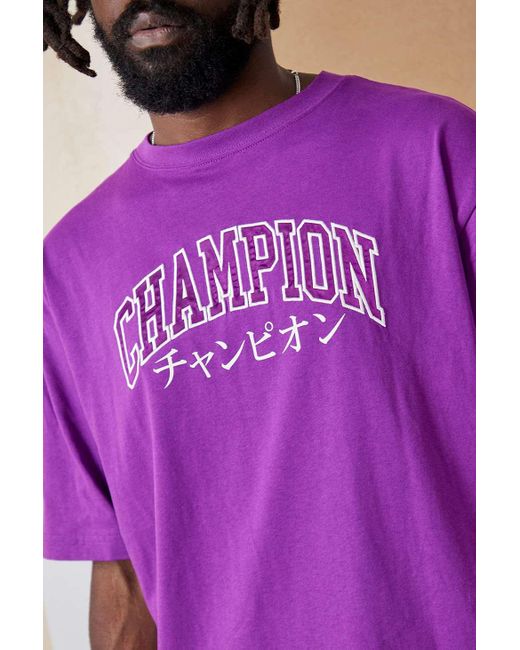 Champion Uo Exclusive Reverse Weave Purple Japanese Collegiate T-shirt for men