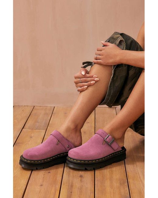 Dr. Martens Brown Zebzag Pink Suede Mules