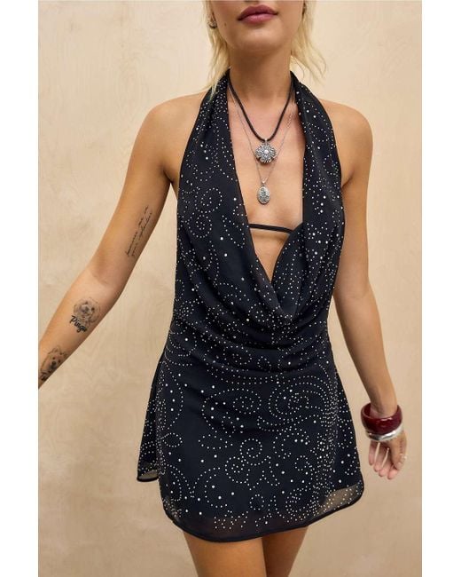 Silence + Noise Blue Silence + Noise Billie Diamanté Halter Dress
