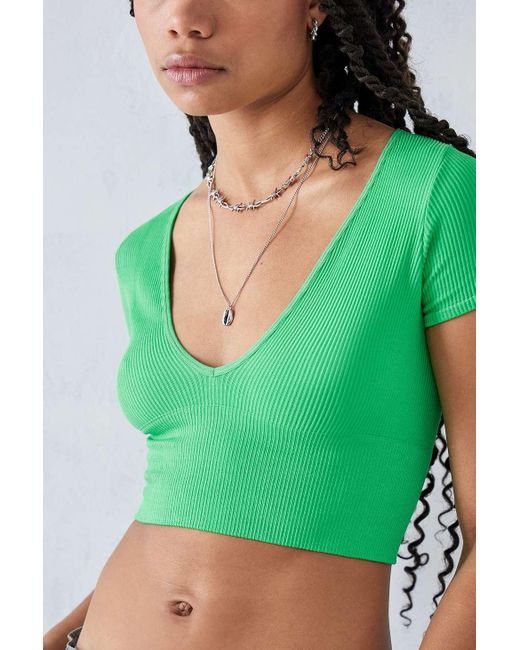 Urban Outfitters Green Uo Recycled Josie Cap Sleeve Top