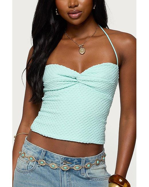 Edikted Green Zoee Twisted Textured Halter Top