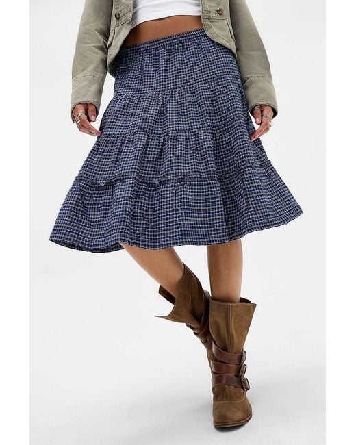 Kimchi Blue Blue Betty Check Awkward Midi Skirt
