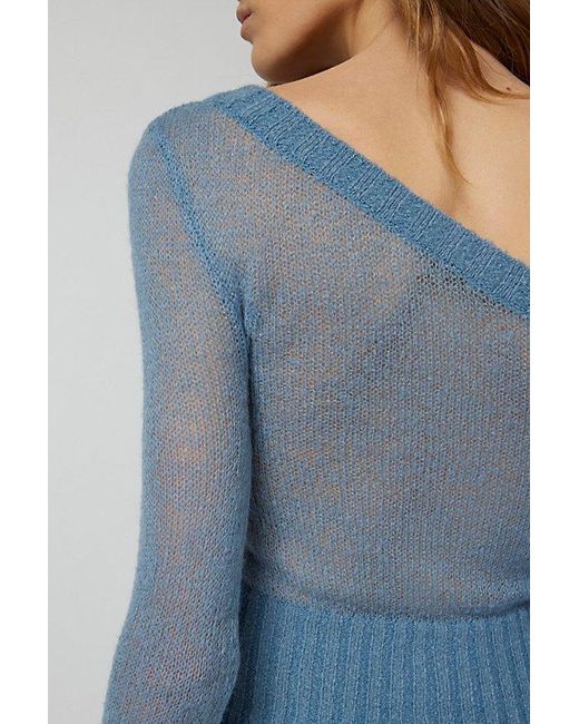 Urban Outfitters Blue Uo Danielle Asymmetric Off-The Shoulder Sweater