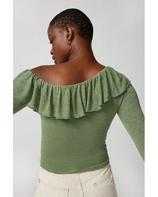 Urban Renewal Green Remnants Off-The-Shoulder Ruffle Blouse