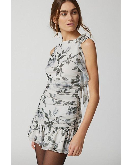 Urban Outfitters White Uo Emily Ruched Floral Romper