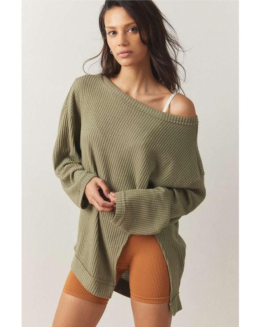 Out From Under Green Eva Off-the-shoulder Notch Jumper Top S At Urban Outfitters