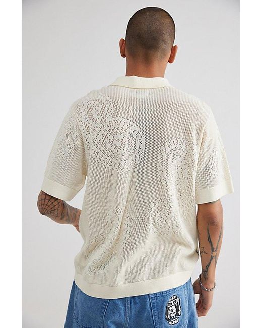 Obey Natural Tear Drop Open Knit Button-Down Shirt Top for men