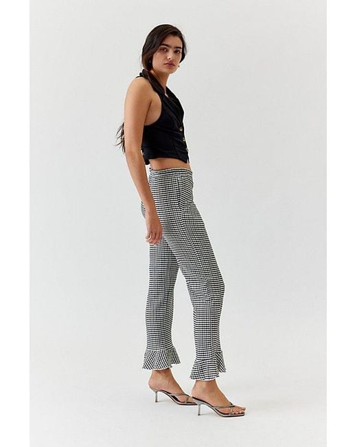 Urban Outfitters Gray Uo Daphne Printed Ruffle Flare Pant