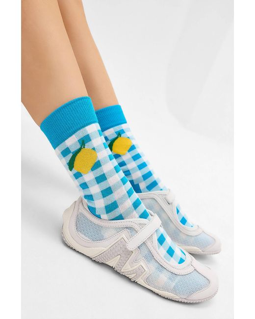 Happy Socks Blue Gingham Lemon Socks