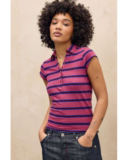 BDG Pink Suni Stripe Short Sleeve Polo Shirt