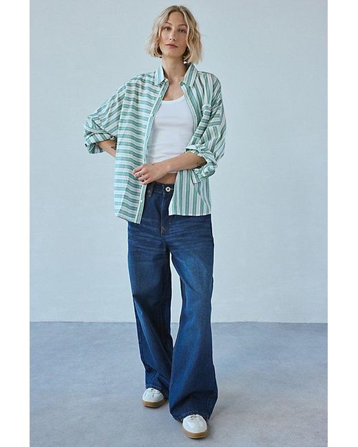 BDG Blue Alex Breezy Cotton Oversized Button-Down Shirt