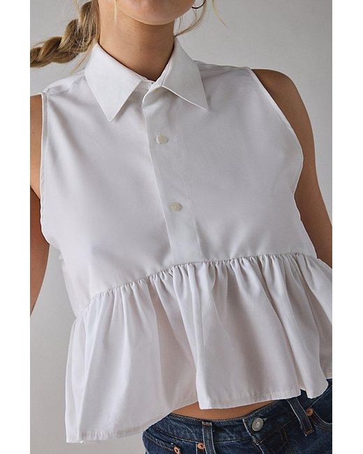 Vintage & ReMADE by UO Blue Remade By Uo Cropped Peplum Button-Down Shirt