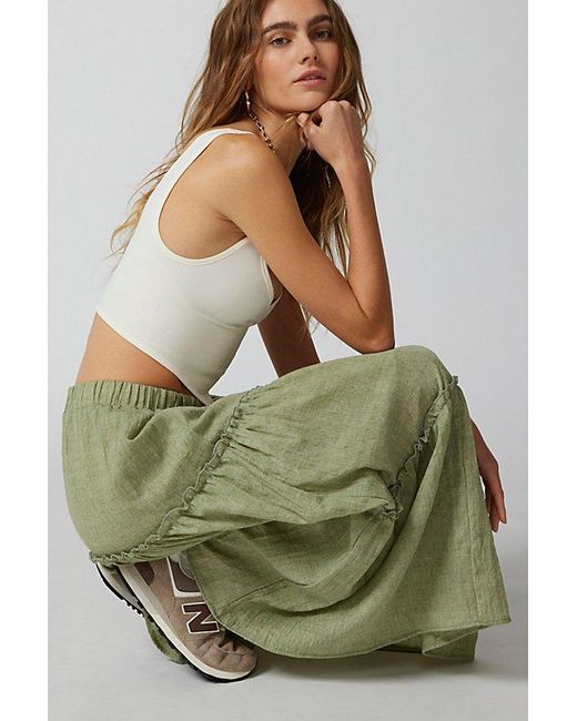 Urban Renewal Green Remnants Crepe Tiered Midi Skirt