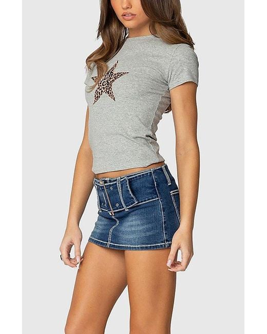 Edikted Blue Payson Wide Belted Mini Skort