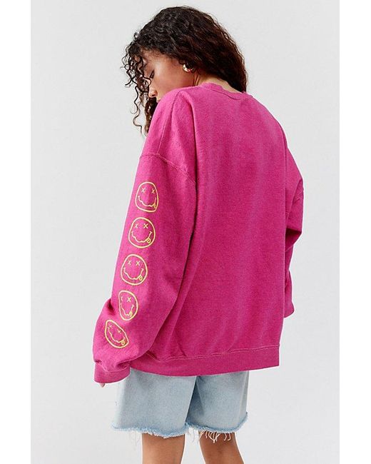 Urban Outfitters Pink Nirvana Smile Overdyed Crew Neck Sweatshirt
