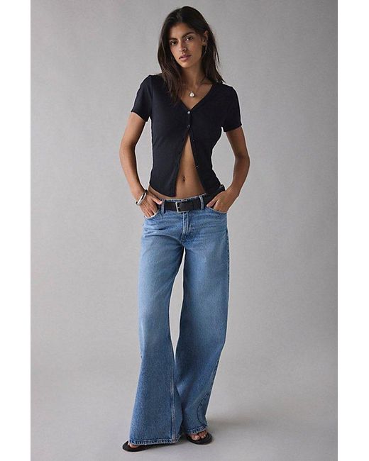 Vintage & ReMADE by UO Blue Remade By Uo Remnants Ribbed Flyaway Top