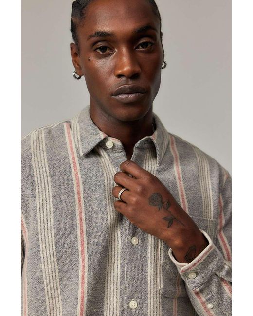 BDG Gray Brushed Stripe Shirt S At Urban Outfitters for men