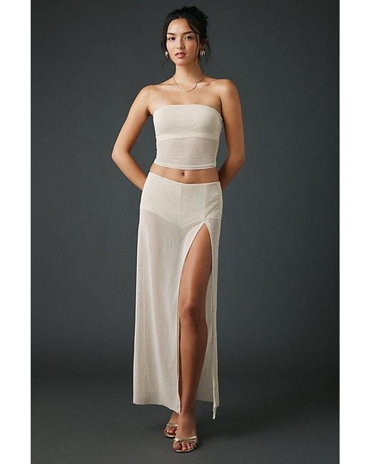 Urban Outfitters Black Uo A Girl's Best Friend Rhinestone Studded Sheer Mesh Skirt 2-Piece Set