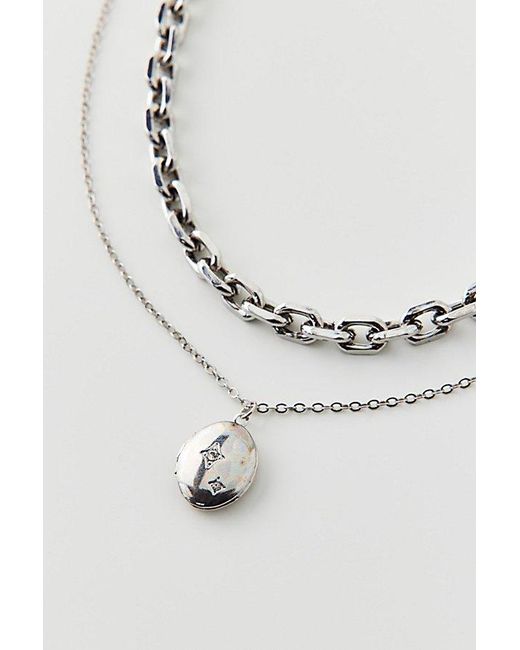 Urban Outfitters Metallic Locket Layered Necklace Set