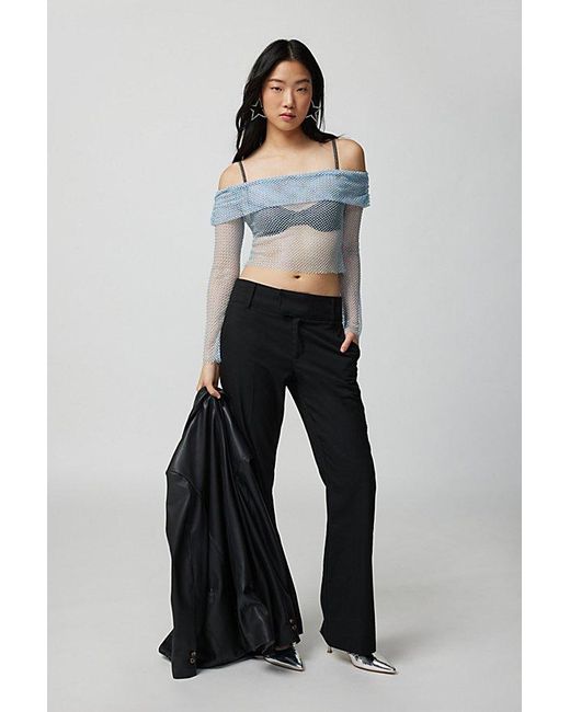 Urban Outfitters Blue Uo Diana Diamante Fishnet Off-The-Shoulder Top