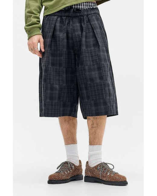 BDG Blue Black Bobbi Check Extreme Cropped Trousers for men