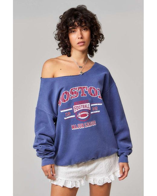 Urban Outfitters Blue Uo Boston Slash Off-the-shoulder Sweatshirt