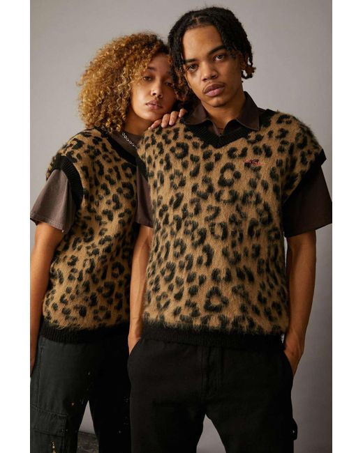 iets frans Brown Leopard Print Sweater Vest for men
