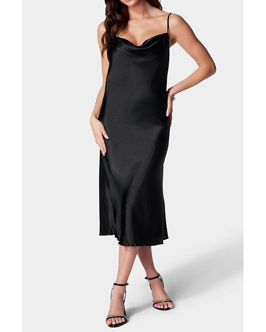 bebe cowl neck satin slip dress Bebe Red Satin Cowl Neck Slip Midi Dress