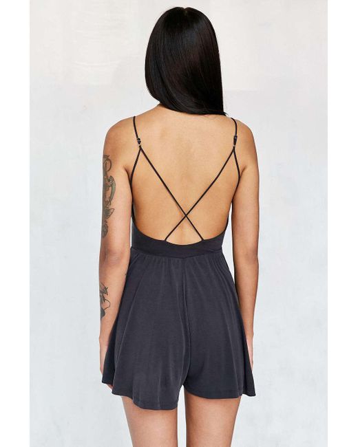 Urban Outfitters Uo Vanessa Cupro Playsuit in Black | Lyst UK