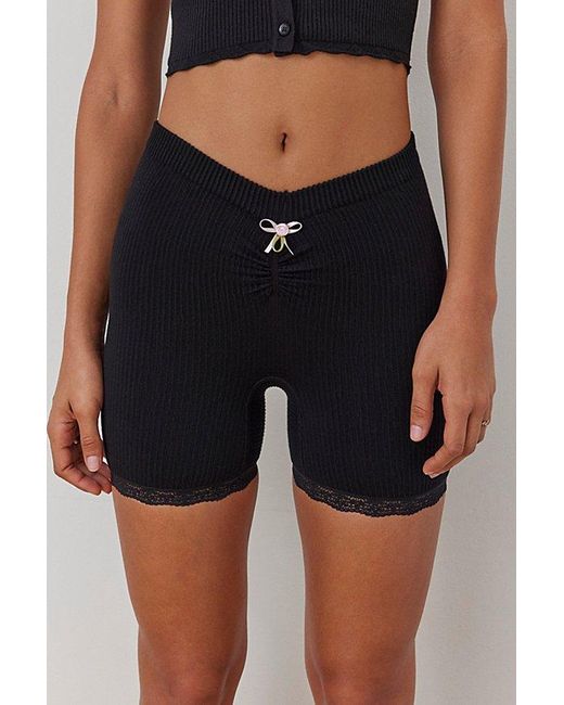 Out From Under Black Seamless Lace Trim Bike Short