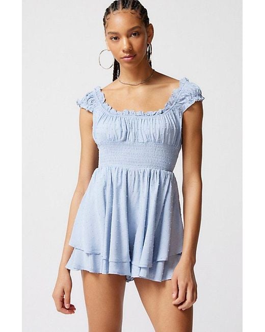 Urban Outfitters Blue Uo Rosie Smocked Tiered Ruffle Romper